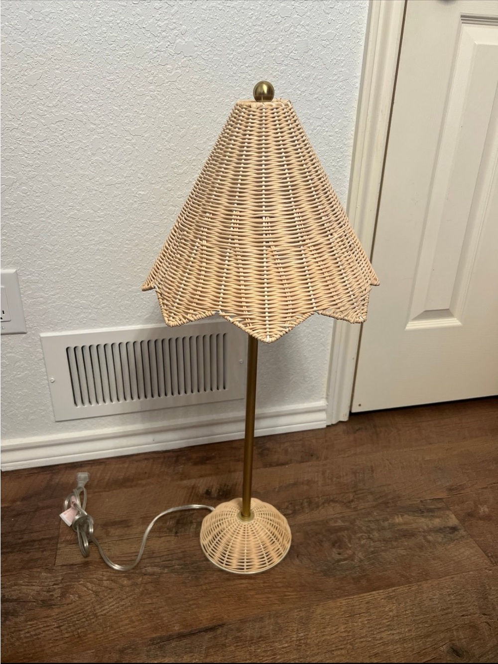 Lillian August Wicker Table Lamp with Brass Stem - Natural Beige Shade